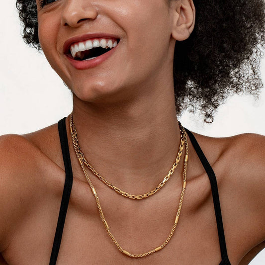 HIP HOP TUBE CHAIN DOUBLE LAYER LONG NECKLACE