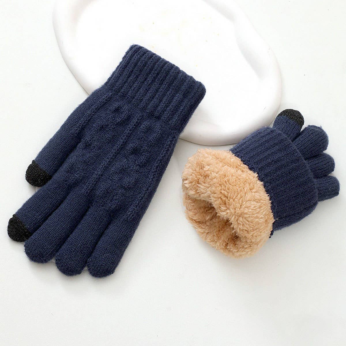 CWAG00581_MEN WINTER DOUBLE LAYER KNIT TOUCHSCREEN GLOVES