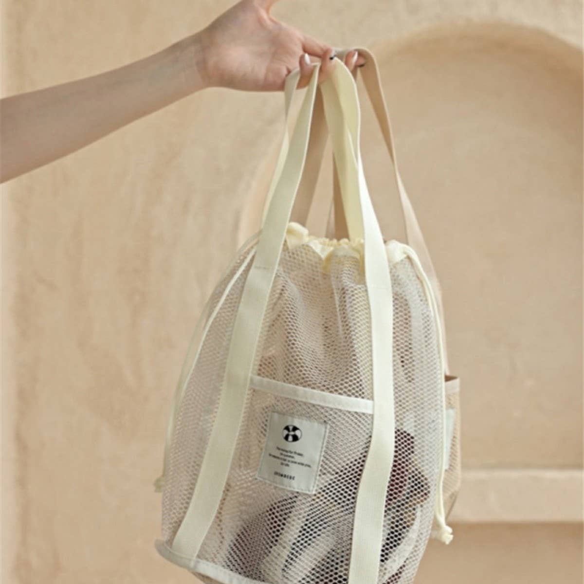MESH BEACH BAG DRAWSTRING BREATHABLE STORAGE BAG_CWAB1917