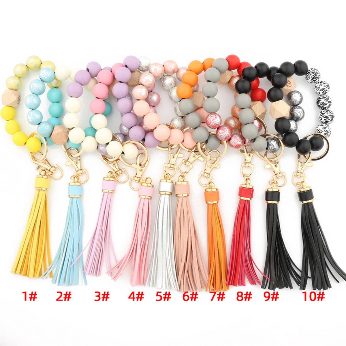 TASSEL PRINTED WOODEN BEAD KEYCHAIN