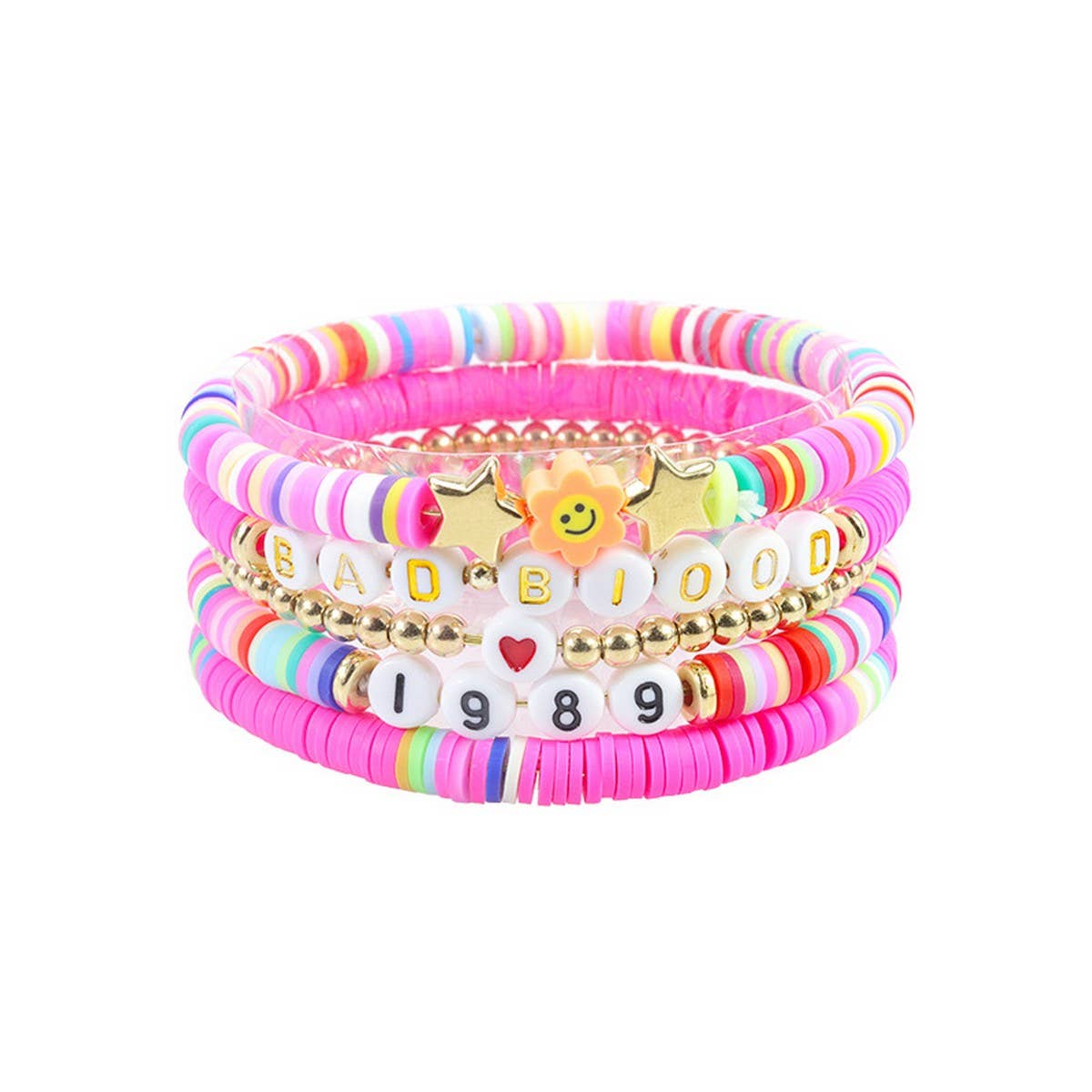 5PCS SMILING FACE LETTER BEAD BRACELET SET_CWMM0537