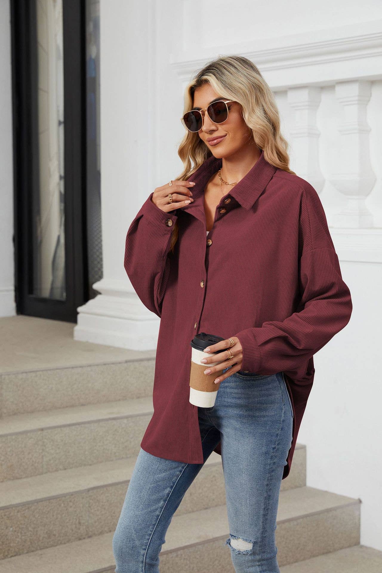 LAPEL BUTTON-DOWN LONG-SLEEVED SHIRT JACKET