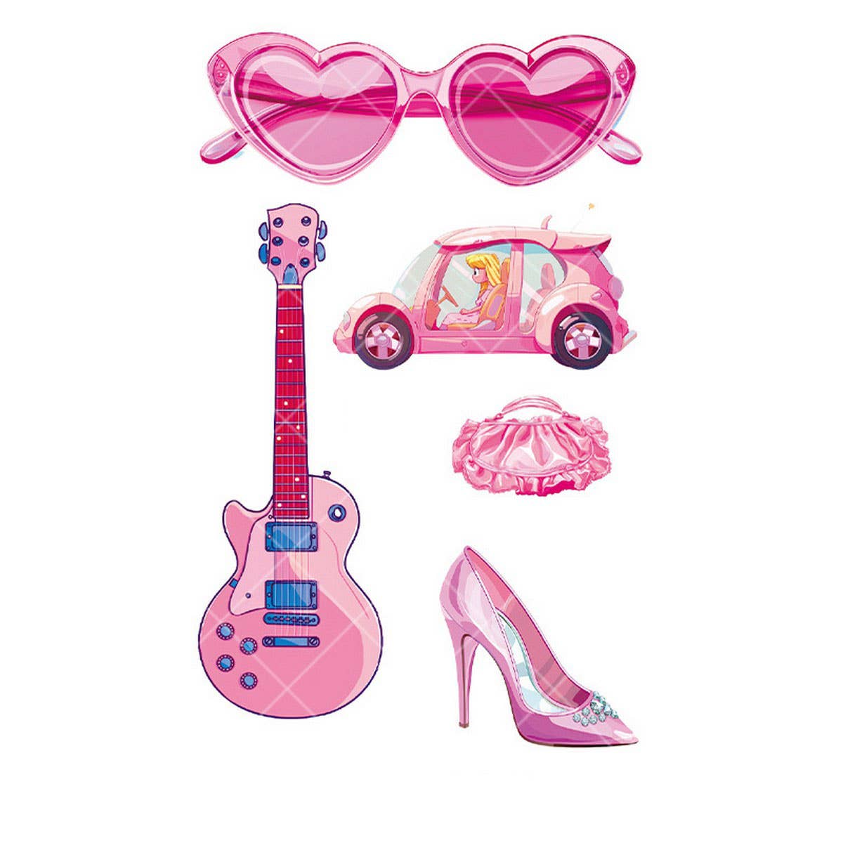 Pink Guitar Girl Tattoos ??Waterproof Kids Party_CWMM8382