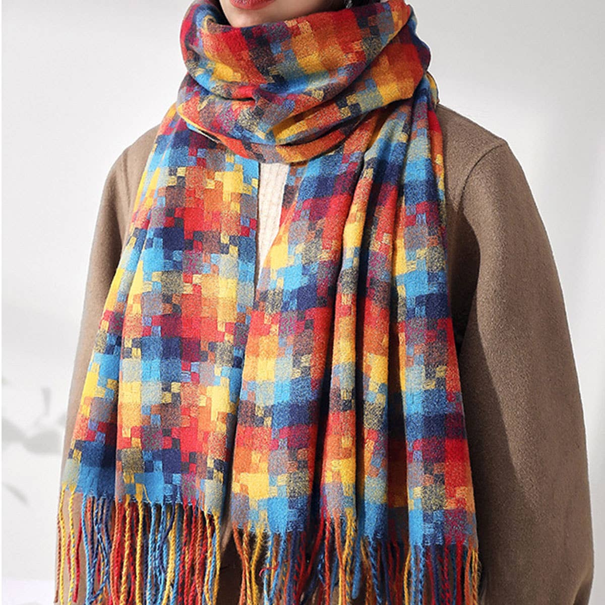 Plaid Fringe Scarf ??Trendy Winter Wrap_CWASC0199