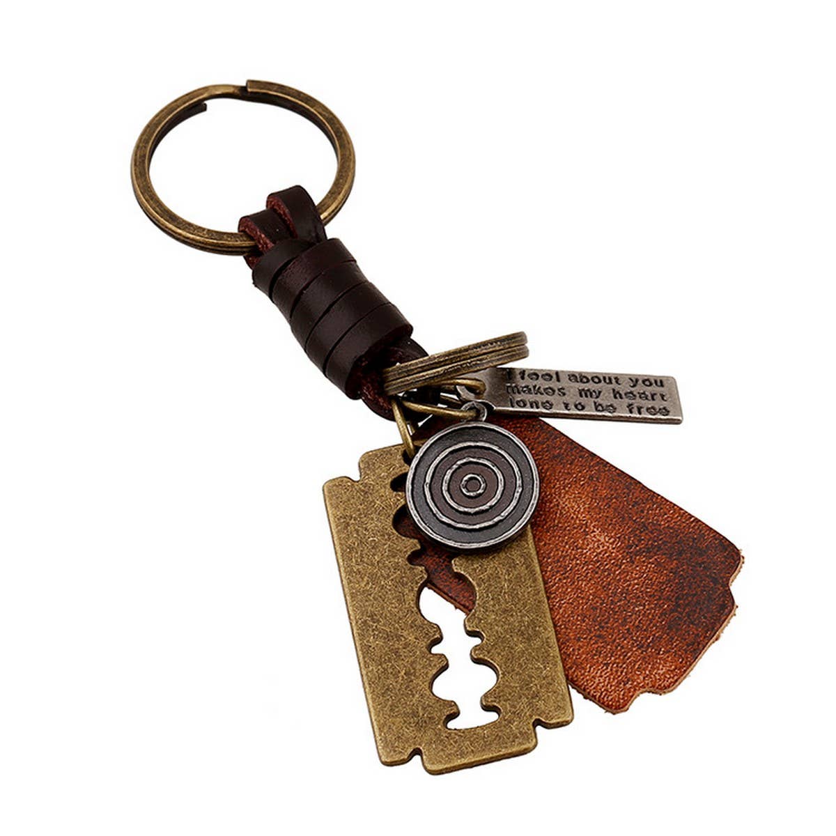 PERSONALIZED ALLOY BLADE COWHIDE KEYCHAIN_CWMM4712