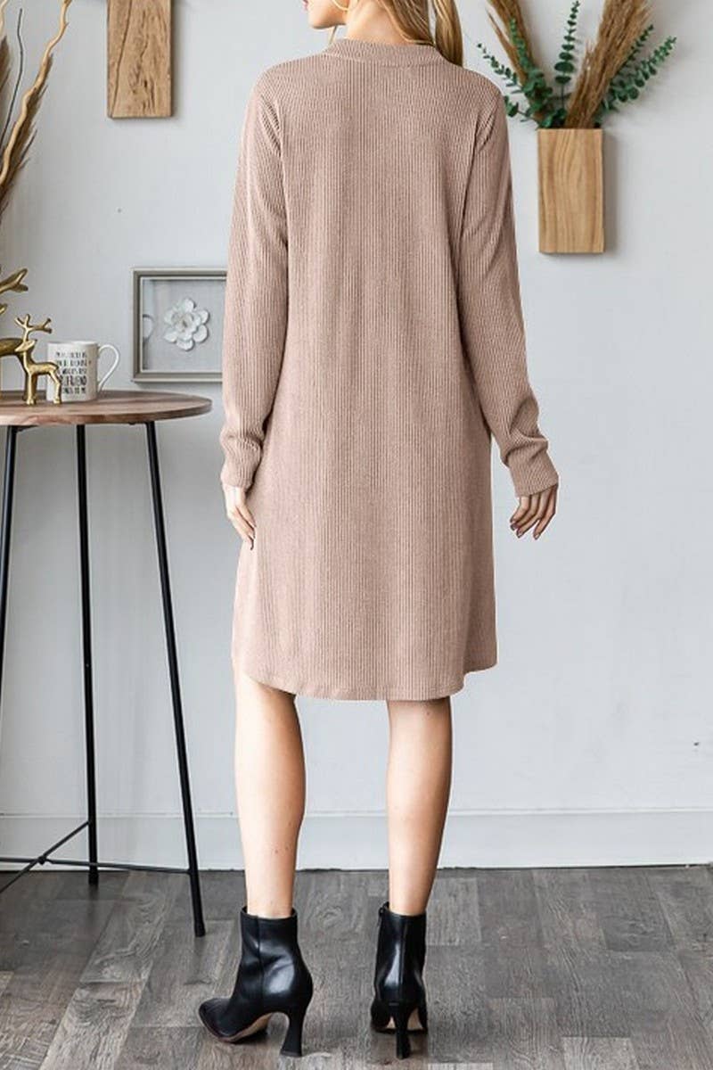 CWDSD6681_SOLID COLOR V-NECK LONG SLEEVE LOOSE DRESS