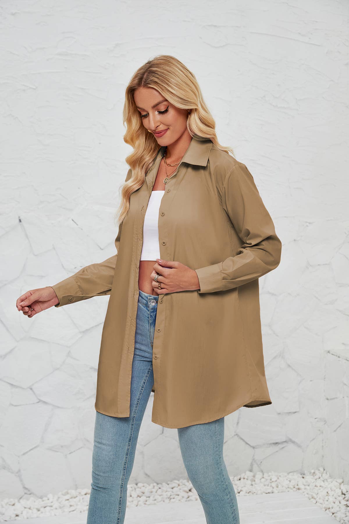 SOLID COLOR FASHION CASUAL LONG SLEEVE LONG SHIRT