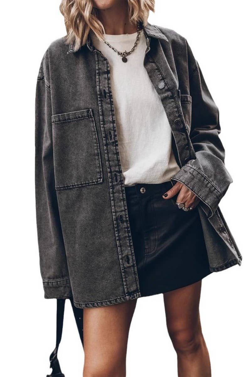 CWOCO1183_VINTAGE BLUE DENIM POCKETED LOOSE SHIRT