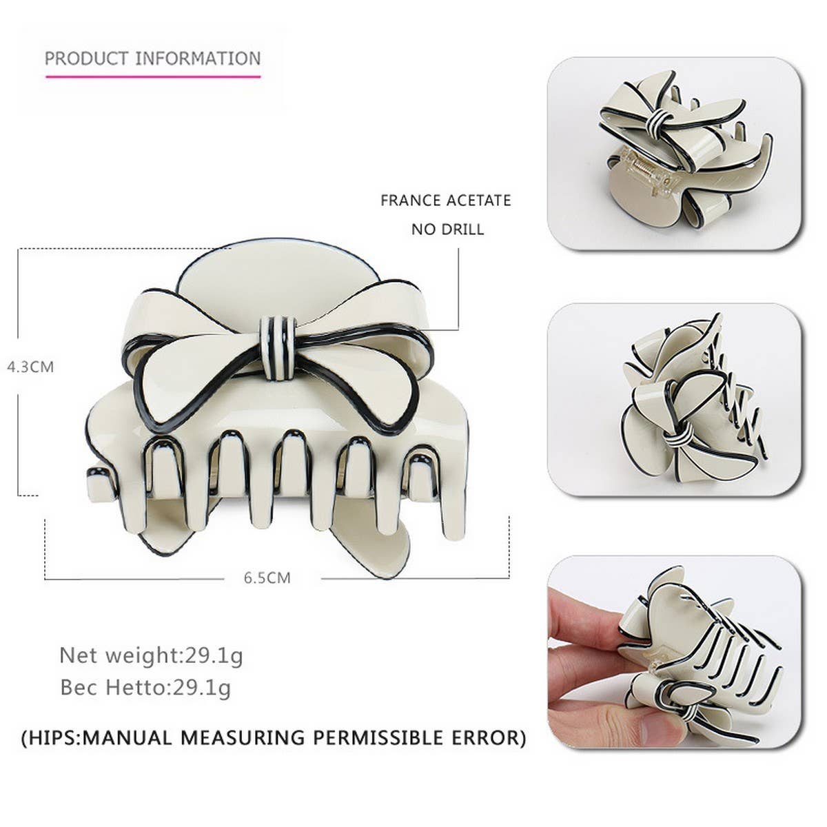 ACETATE SHEET HAIR ACCESSORIES BOW CLIP_CWAHA4319