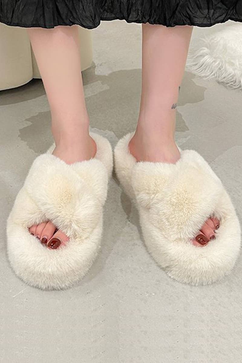 CROSS STRAP FLUFFY BEDROOM SLIPPERS