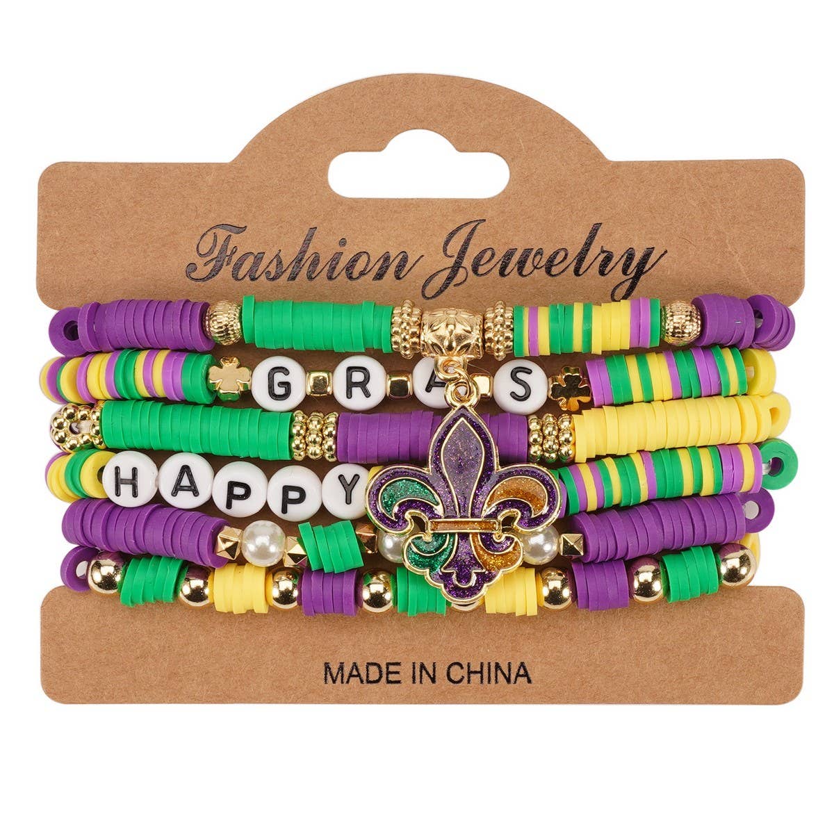 CWAJE05690_MARDI GRAS HAT MASK CHARM MULTI LAYER BRACELET