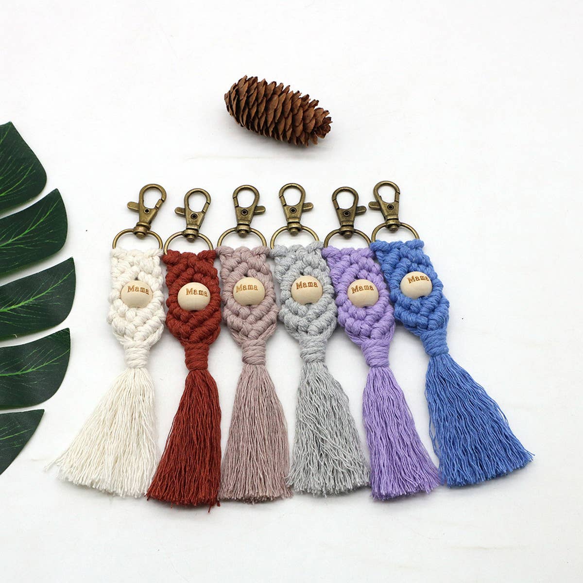 LETTER PENDANT COTTON ROPE BRAIDED KEYCHAIN
