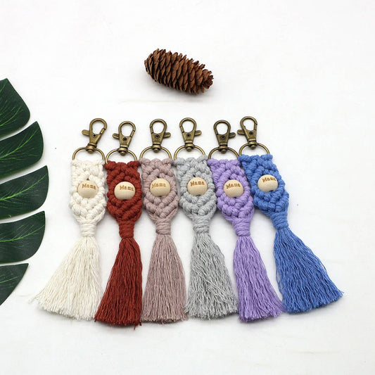 LETTER PENDANT COTTON ROPE BRAIDED KEYCHAIN