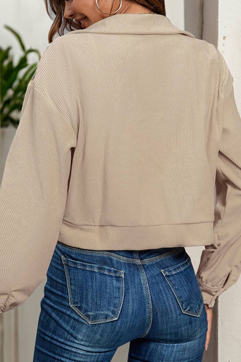 CWOCO1012_CASUAL PATCHWORK LONG SLEEVE JACKET SHORT