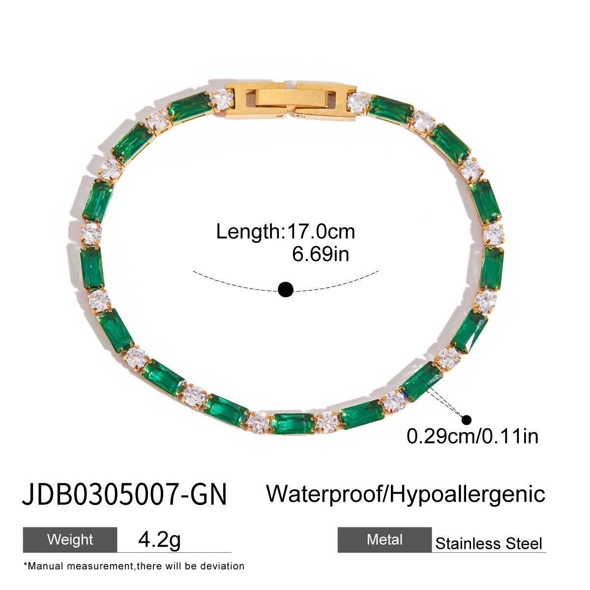 18K Gold Green Zircon Tennis Chain Bracelet_CWAJE4780