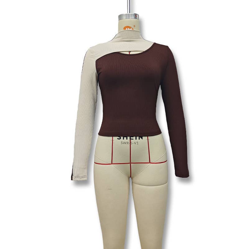 Semi-high-neck, cut-out, waist-cinching base top