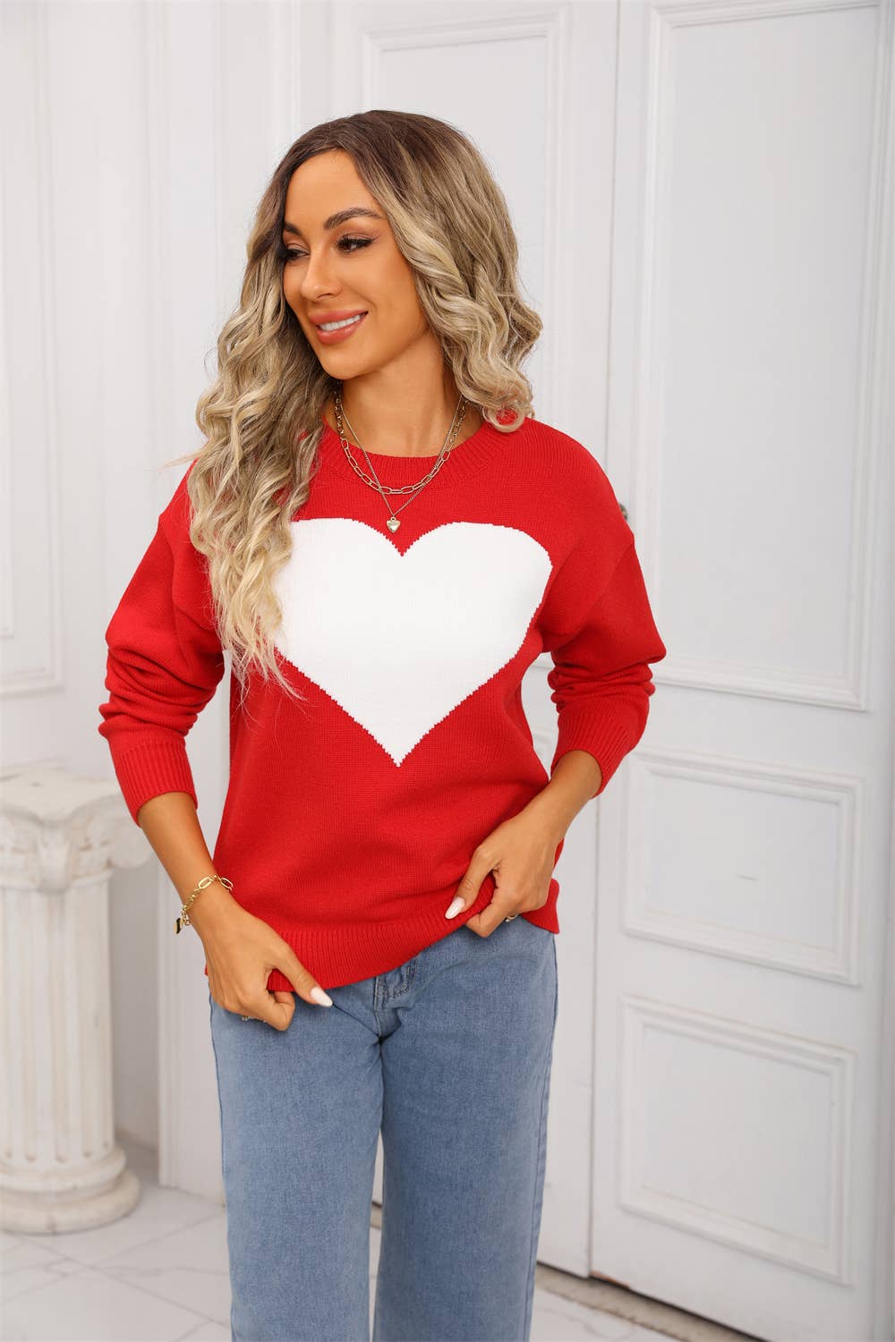 Languid lazy wind gentle pink love knit sweater