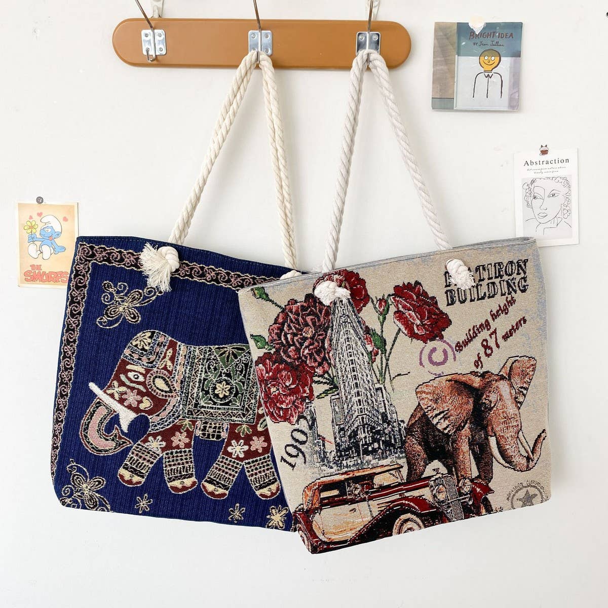 VINTAGE ANIMAL EMBROIDERED CANVAS TOTE BAG_CWAB1679
