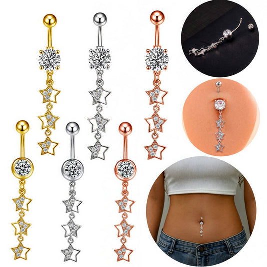 Star Dangle Belly Ring CZ Hypoallergenic Piercing_CWMM9311