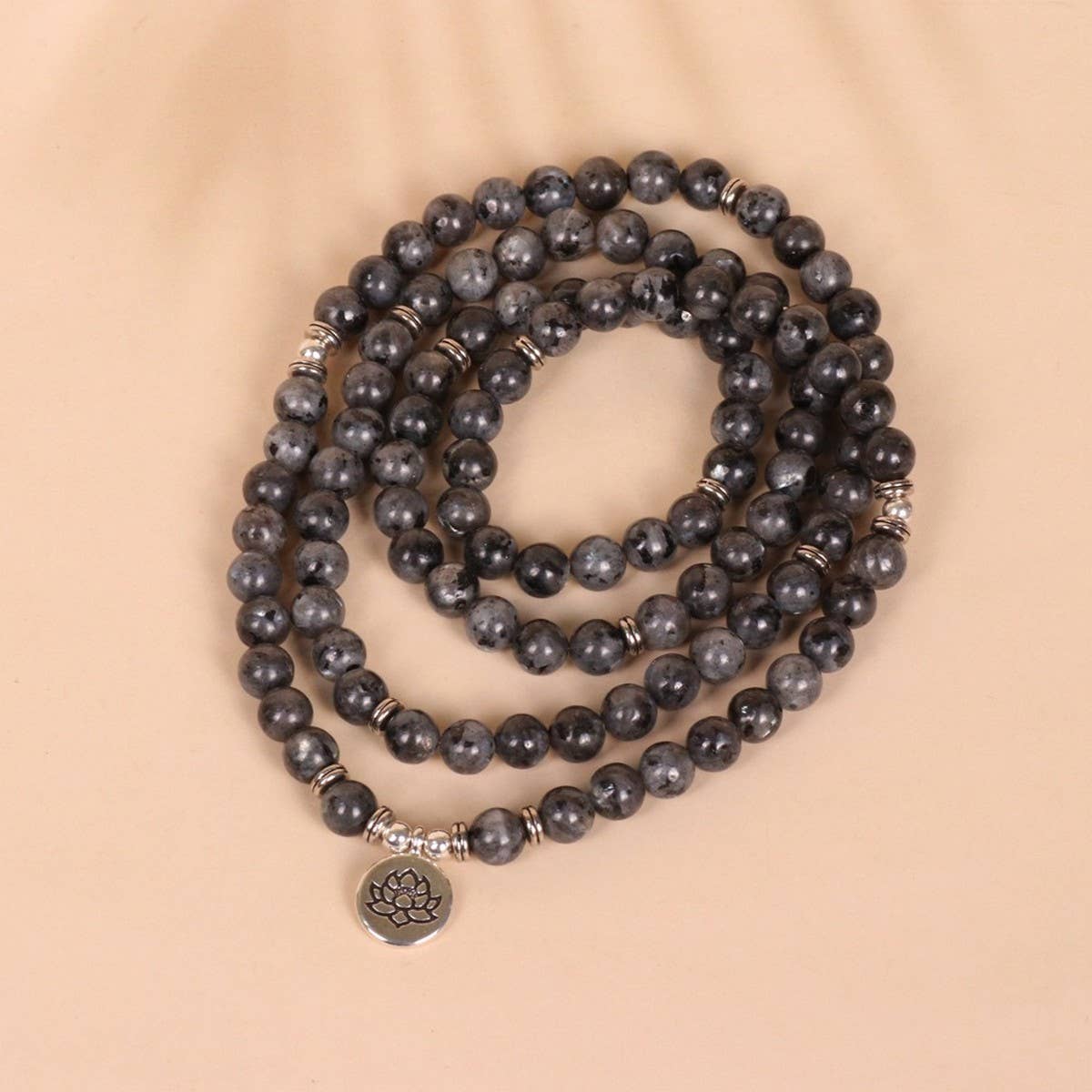 LOTUS PENDANT 108 BLACK GLITTER BEADED BRACELET