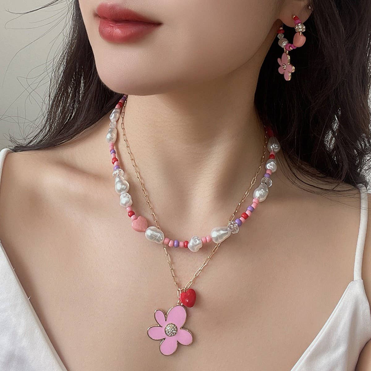 HEART-SHAPED ZIRCONIUM INLAID MULTI-ROW NECKLACE