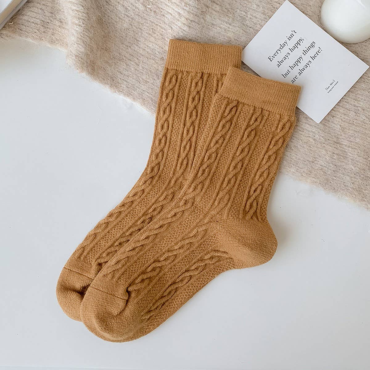 SOLID COLOR TWISTED WOOL MID-CALF STACKED SOCKS_CWMS1130