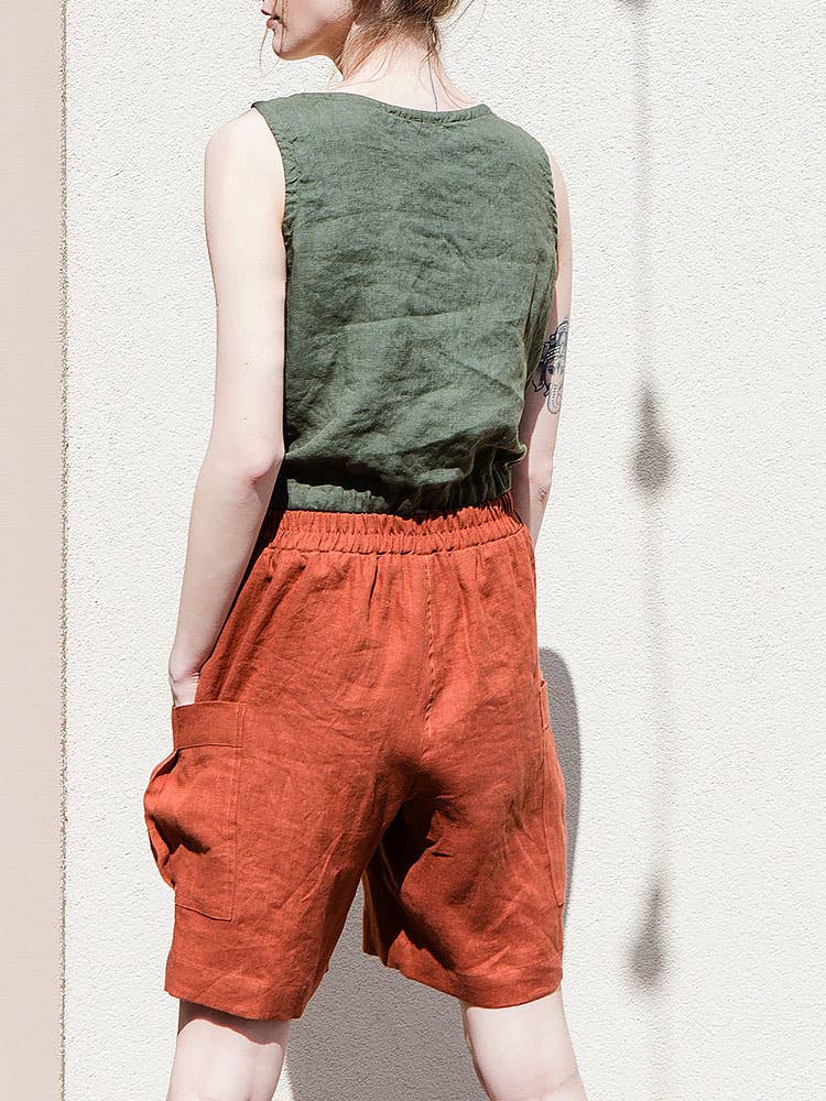 WASHED COTTON AND LINEN OVERALLS