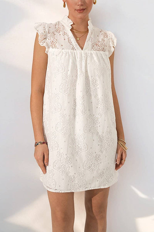 CWDSD8293_WHITE LACE V-NECK SLEEVELESS MINI DRESS