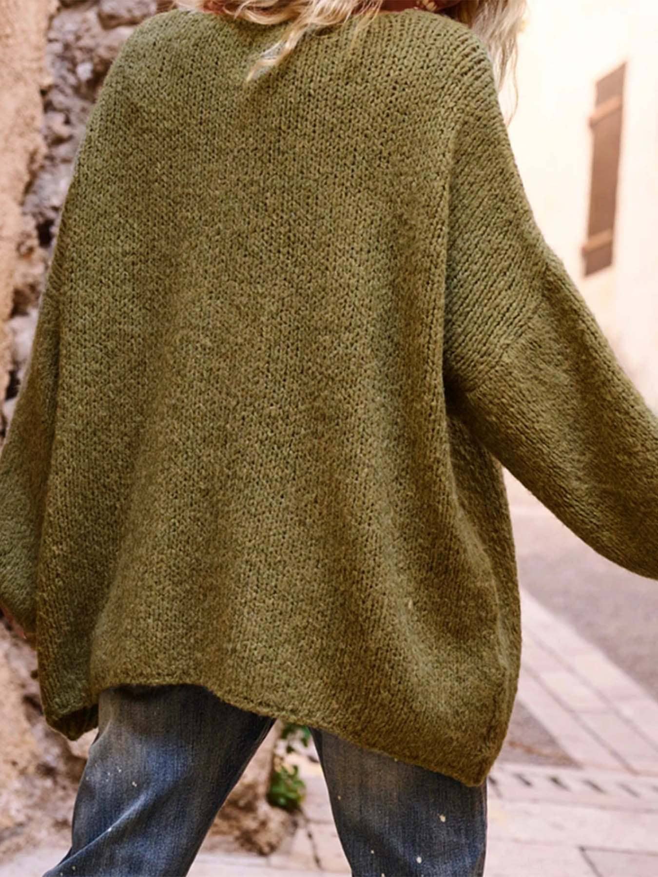 V-neck long-sleeved pullover knitted sweater