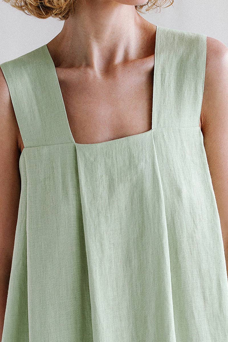 LOOSE LINEN SQUARE COLLAR SUSPENDERS DRESS