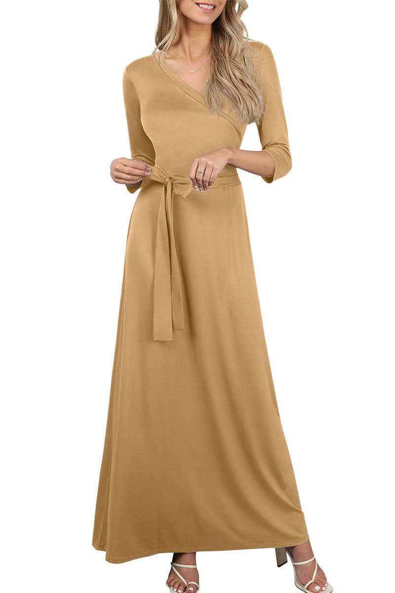 AWDMD283_3/4 Sleeve Knit Long Dress