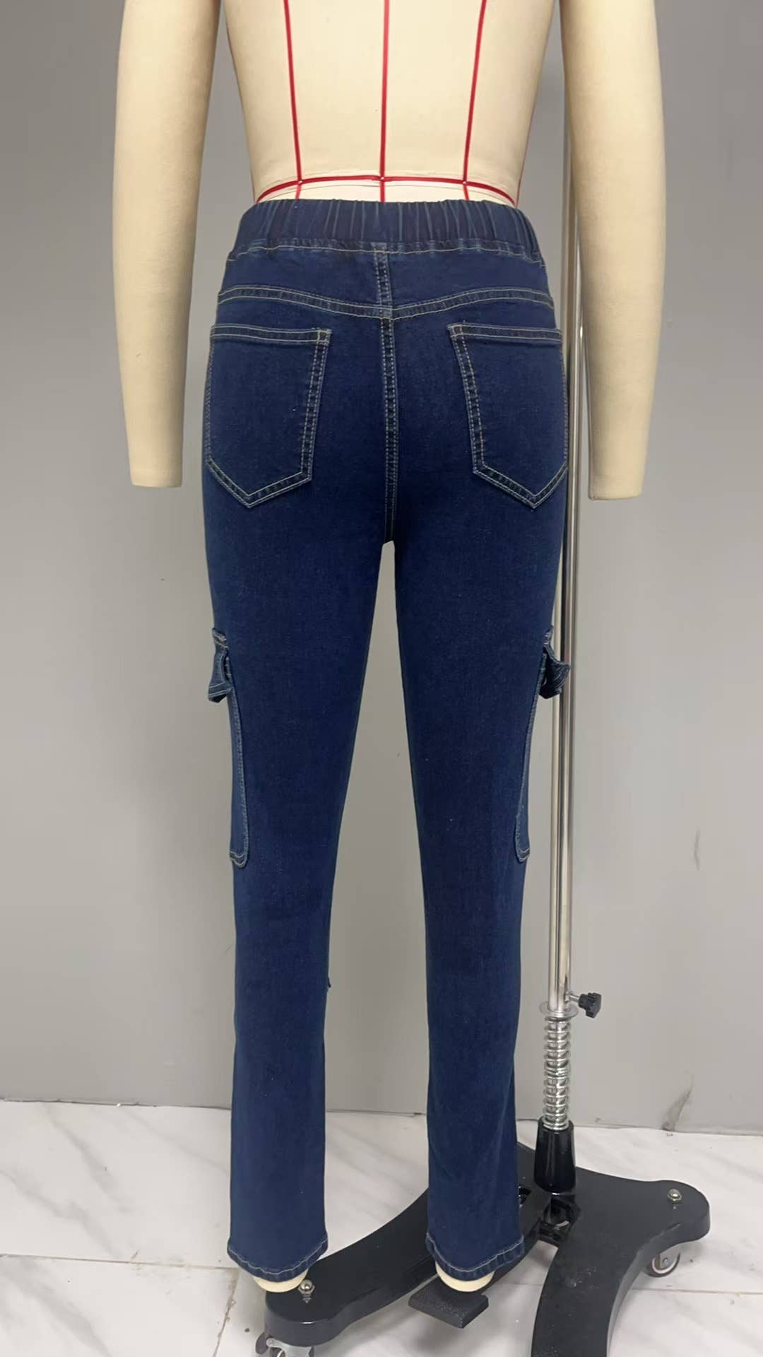 DENIM LACE-UP ELASTIC-WAIST STRETCH DENIM TIGHTS