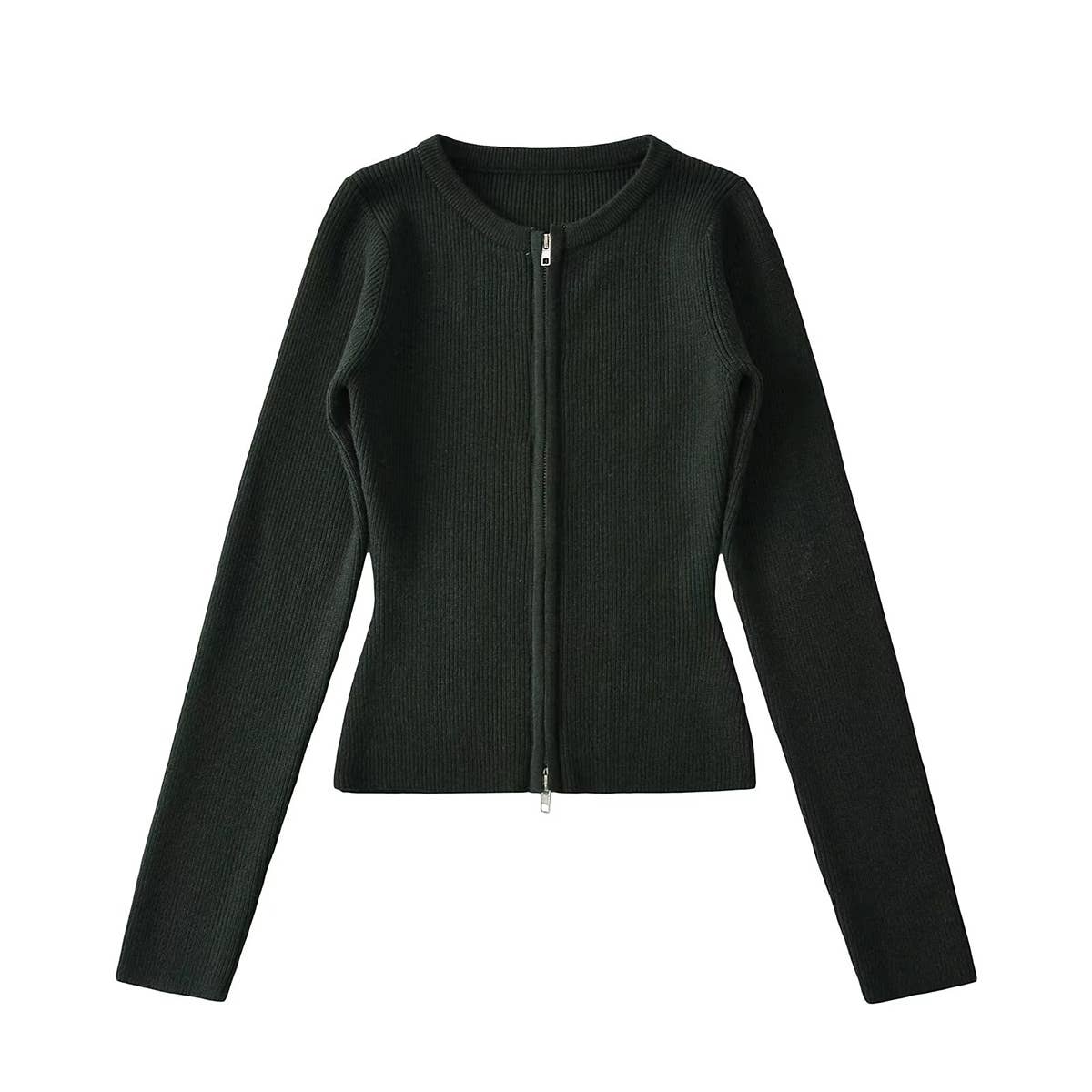 SLIM-FIT DOUBLE-HEAD ZIP-UP CREW-NECK SWEATER