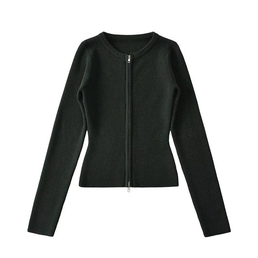 SLIM-FIT DOUBLE-HEAD ZIP-UP CREW-NECK SWEATER