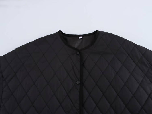 FASHION LOOSE DIAMOND QUILTED COTTON JACKET