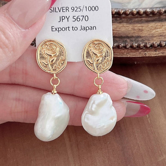 FRESHWATER PEARL GEOMETRIC ROSE EARRINGS