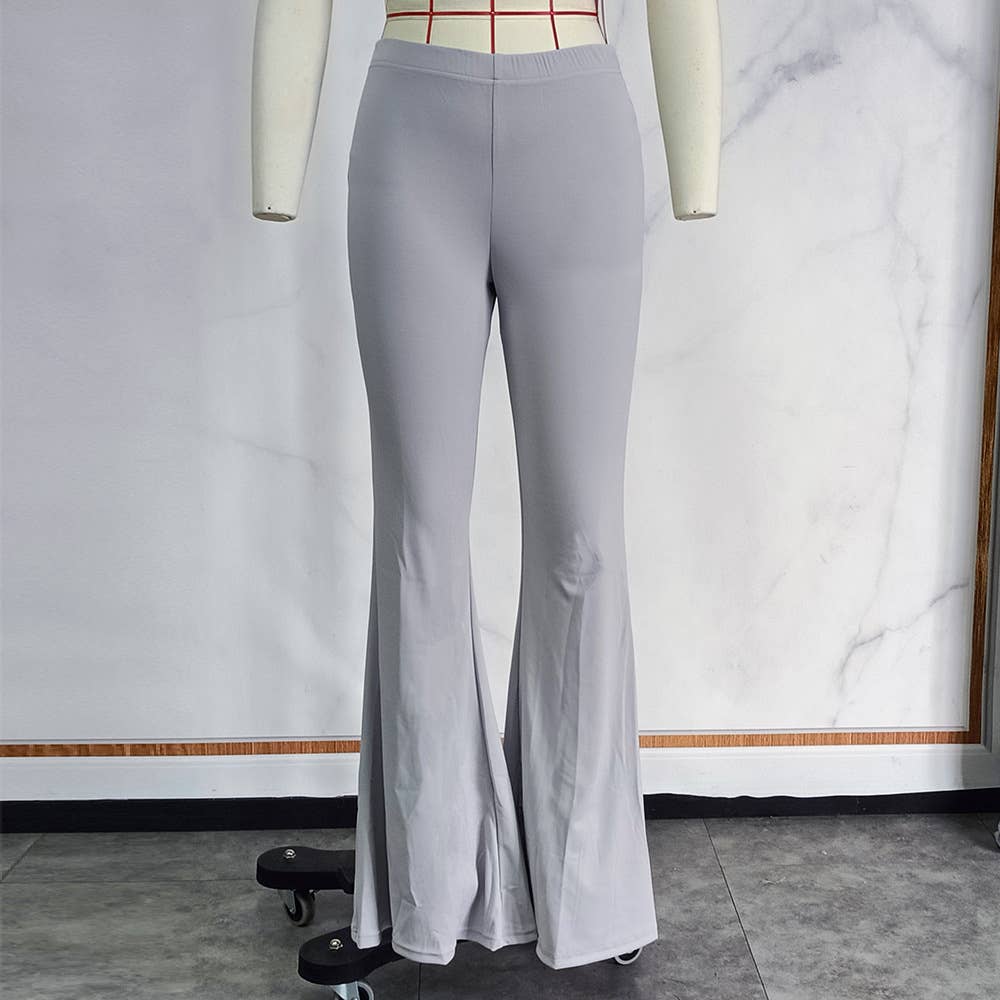 Solid Color Slim Fit Flared Trousers