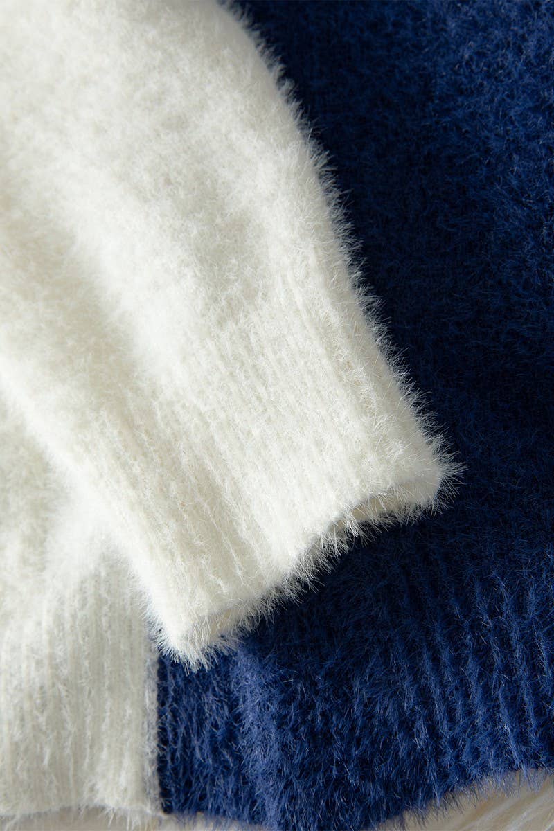 CWOSWL07459_ASYMMETRICAL BUTTON COLORBLOCK KNIT SWEATER