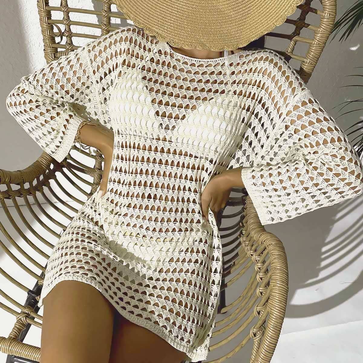 ROUND NECK LONG SLEEVE CUTOUT BIKINI COVER UP