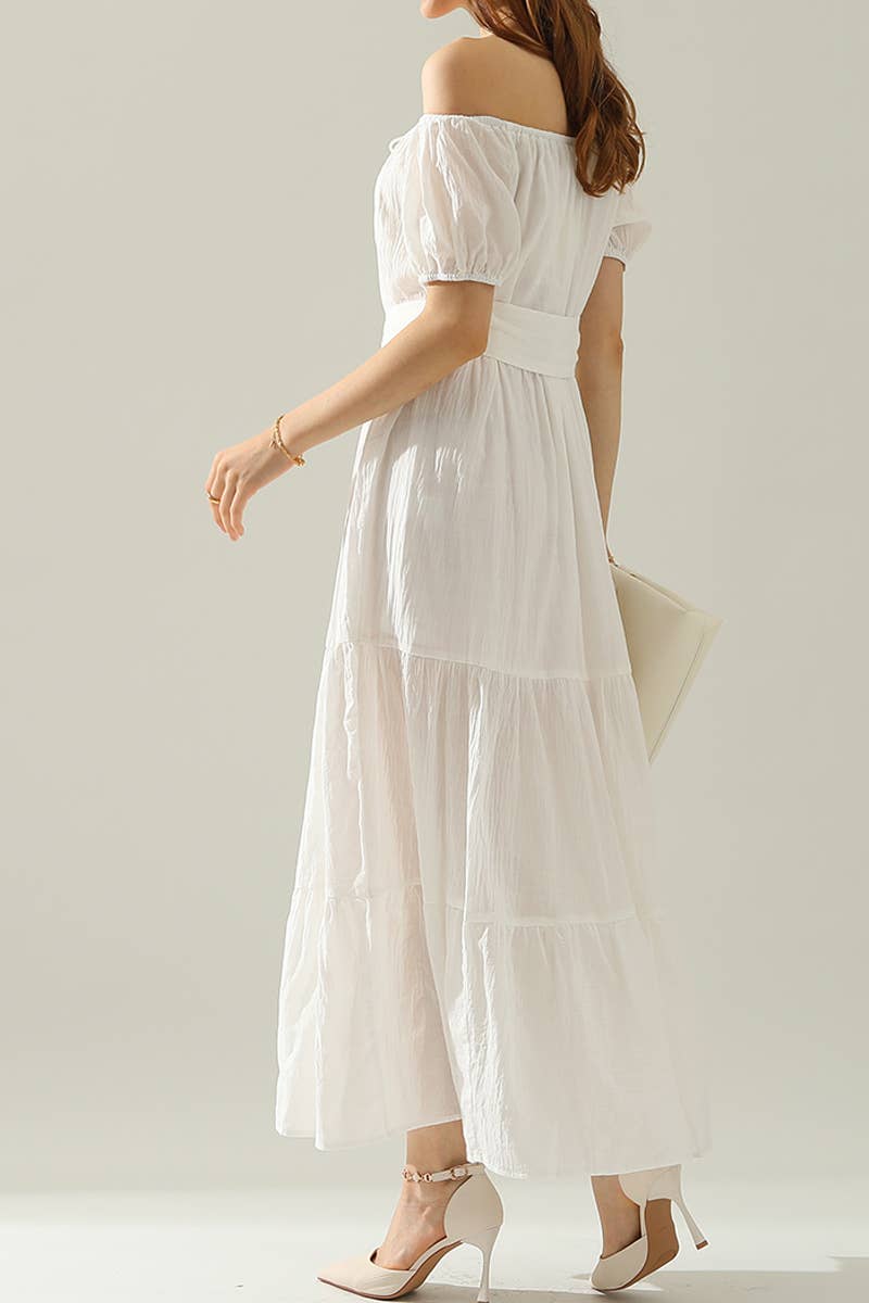 CWDMD545_SHORT SLEEVE TIERED OFF SHOULDER MAXI DRESS