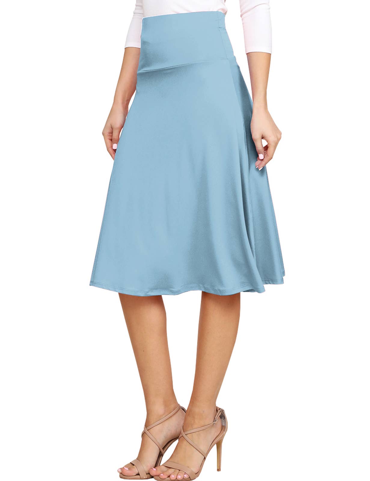 AWBMS204_High Waist Elastic Flared Midi Skirt