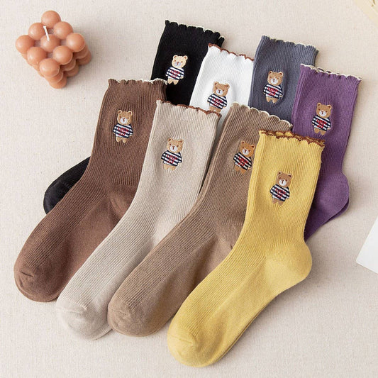 BREATHABLE AND SWEAT-ABSORBENT CARTOON BEAR SOCKS_CWMS1396