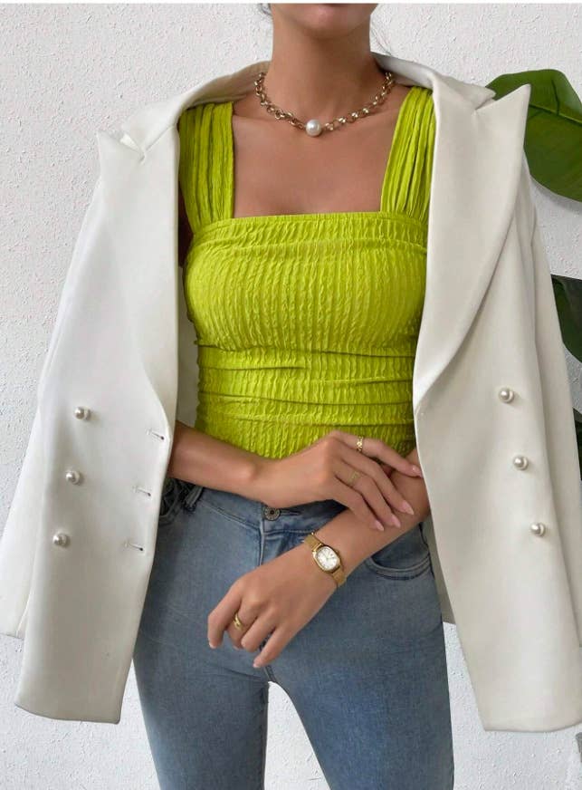 Sexy solid-color textured strapless top vest