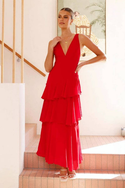 CWDMD6296_SUMMER FRENCH SLEEVELESS V-NECK CAKE DRESS