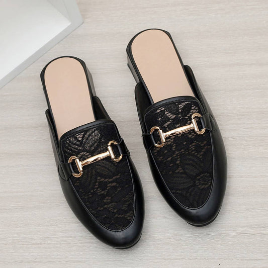 MEDIUM HEEL CASUAL THICK HEEL HALF SLIPPERS MULES