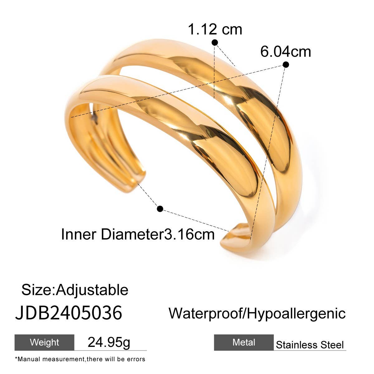 Fashion 18K Gold Stainless Steel Open Bangle_CWAJE4793