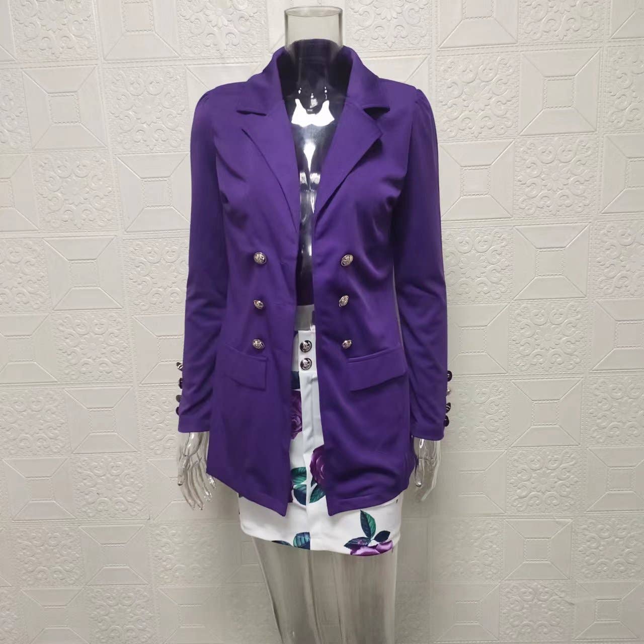 Fashionable printed puffed-sleeve suit jacket