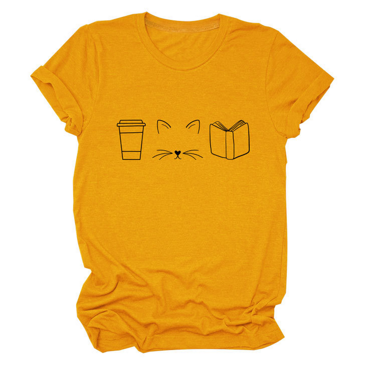 Cute Cat Line Art Tee ? Coffee Cup Print Shirt