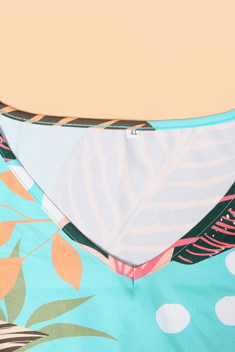 CWDSD4019_V-NECK FLORAL PRINT DRAWSTRING DRESS