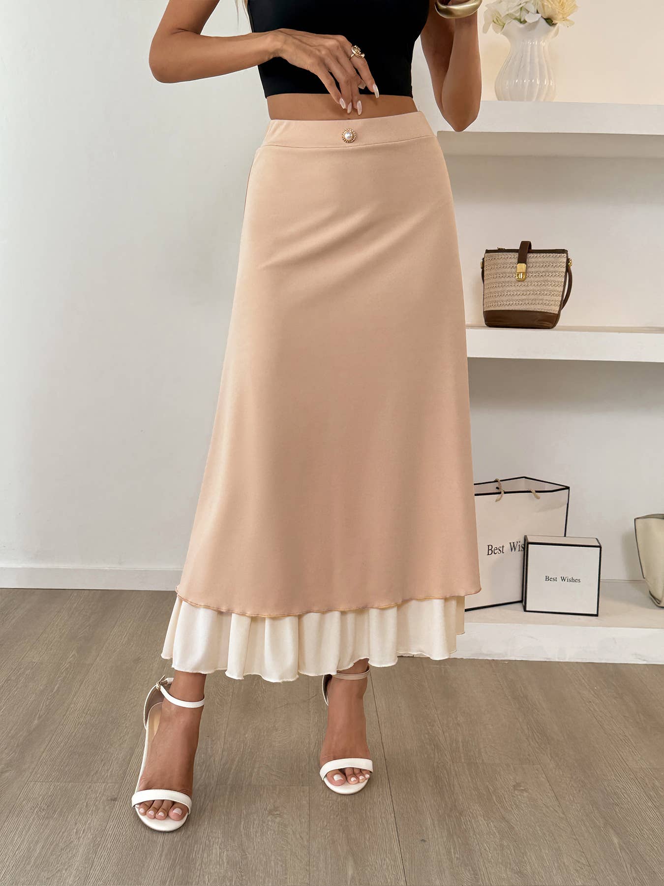 Leisure vacation button cascade long skirt